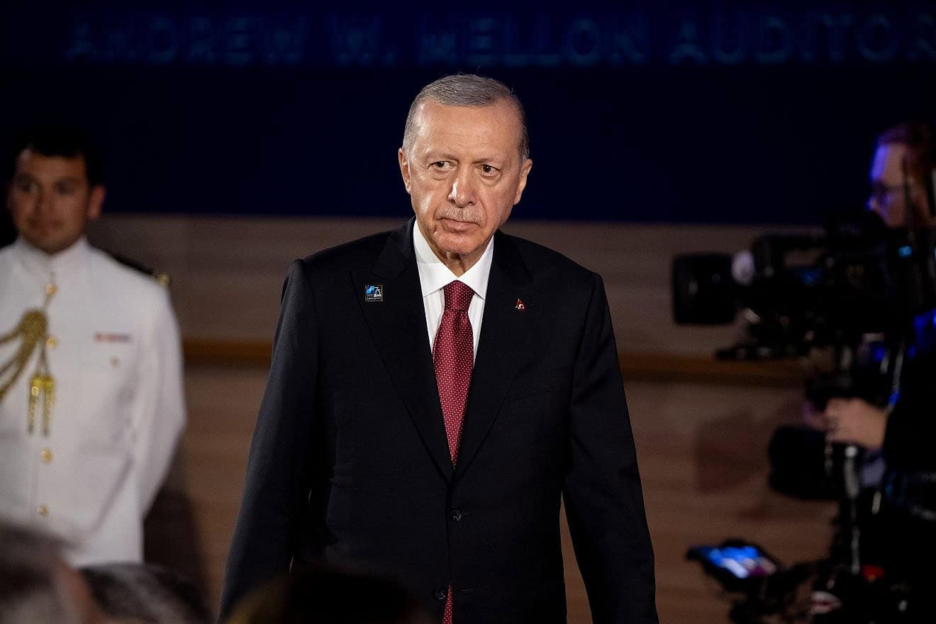 Turkish President Recep Tayyip Erdoğan arrives at a NATO 75th anniversary celebratory event at the Andrew Mellon Auditorium in Washington, D.C., on July 9, 2024. Photo by Andrew Harnik/Getty Images.