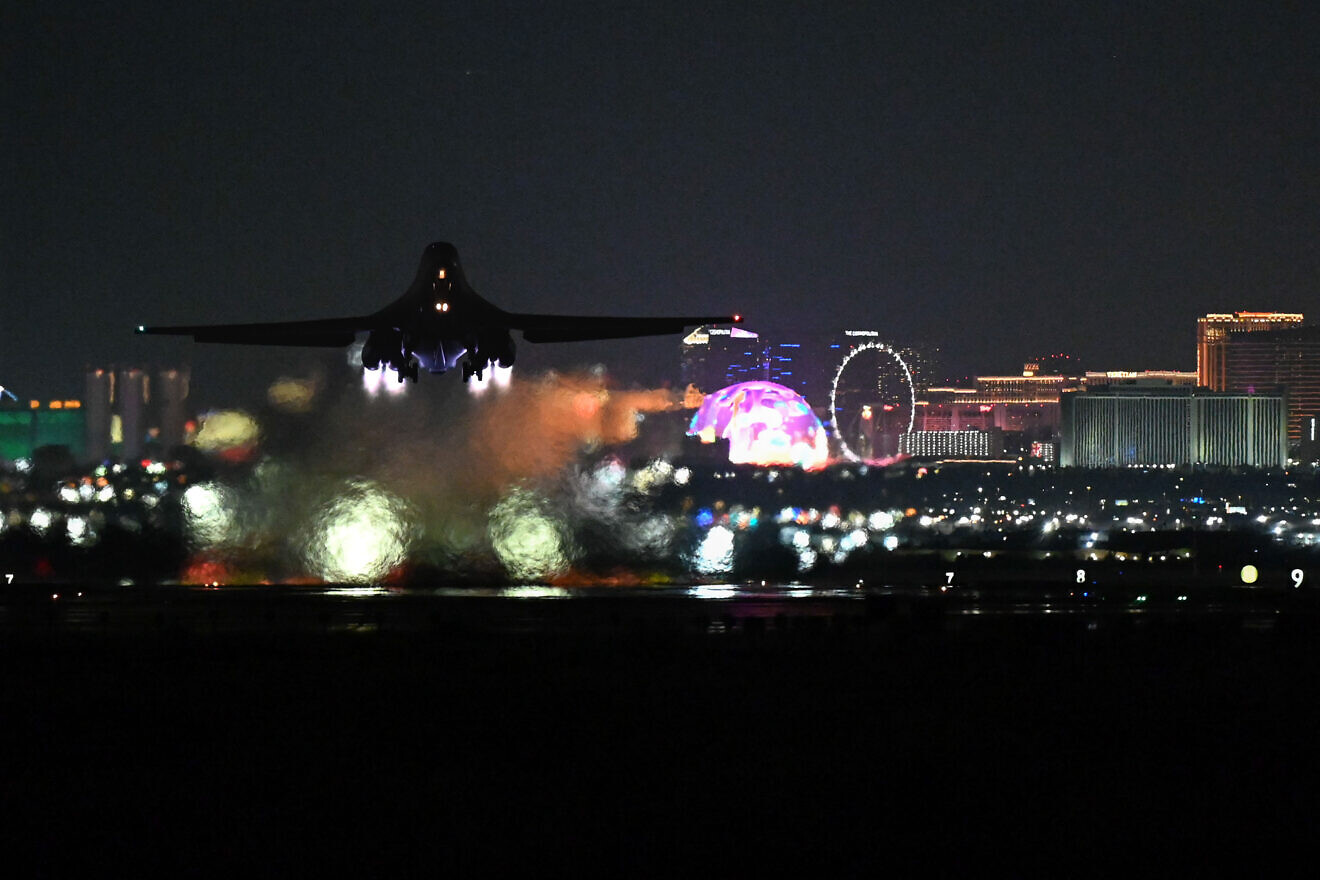 A U.S. Air Force B-1B Lancer assigned to the 37th Bomb Squadron takes off at Nellis Air Force Base, Nev., while participating in Red Flag 24-3, July 25, 2024. Credit: Senior Airman Yendi Borjas/U.S. Air Force Photo.