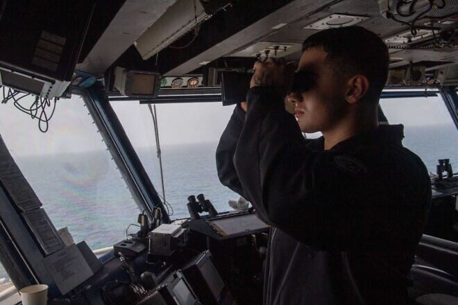 A sailor stands watch aboard the “USS Theodore Roosevelt,” Aug. 21, 2024. Credit: U.S. Navy Photo.