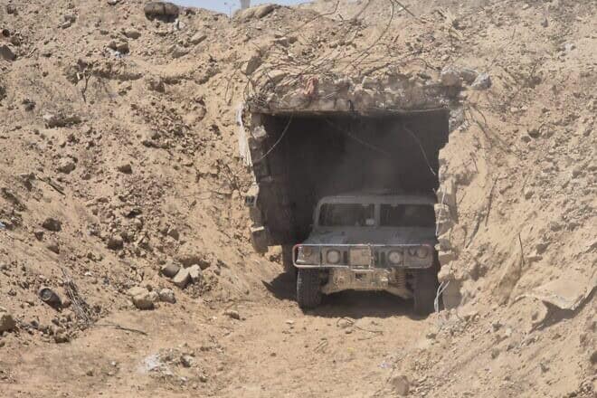 A three-meter-high tunnel discovered by the Israel Defense Forces in the Philadelphi Corridor, Aug. 4, 2024. Credit: IDF.