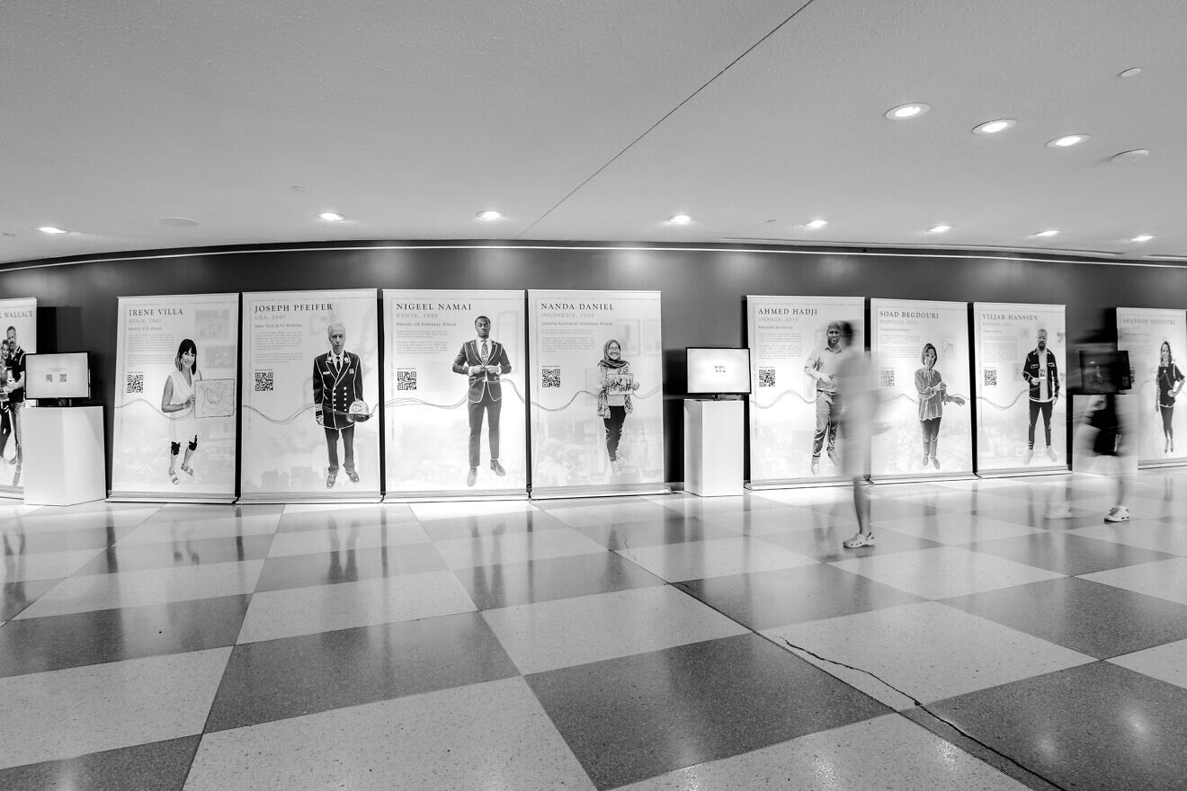 An exhibit at the United Nations in New York titled “Memories,“ commemorating terror victims, 2024. Credit: United Nations Visitors Center.