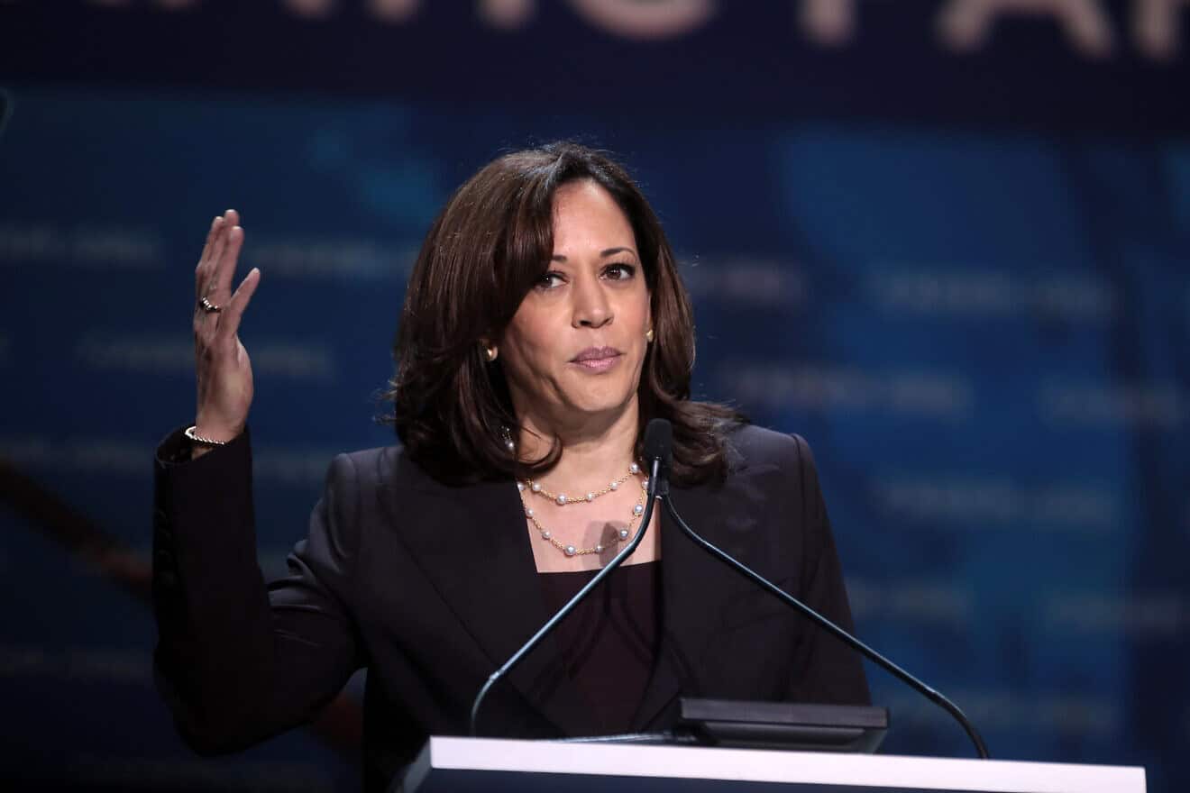 Then-Sen. Kamala Harris (D-Calif.) speaking with attendees at the 2019 California Democratic Party State Convention at the George R. Moscone Convention Center in San Francisco on June 1, 2019. Photo by Gage Skidmore/Flickr.
