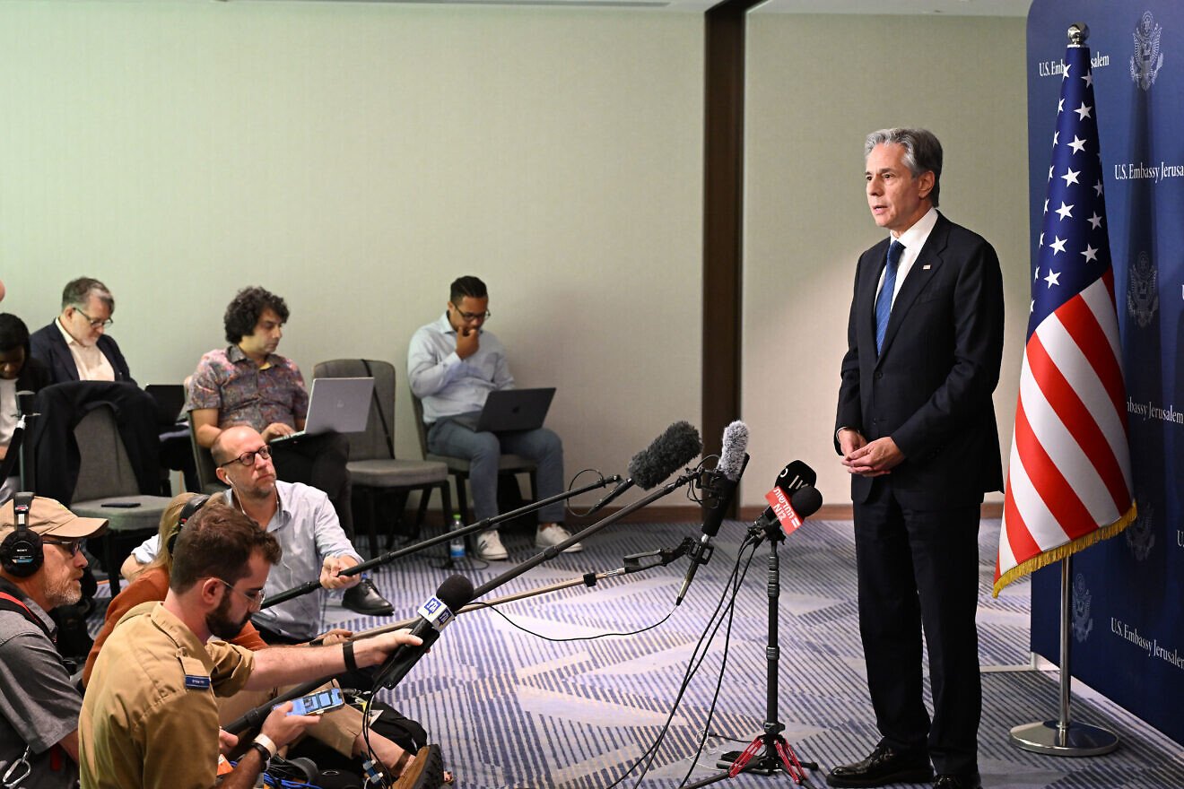 U.S. Secretary of State Antony Blinken holds a press conference in Tel Aviv on Aug. 19, 2024. Credit: U.S. Embassy Jerusalem.