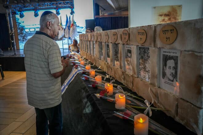 Family, friends and army officers attend a memorial ceremony for the Avivim school bus bombing, marking 54 years, at a hotel in the northern Israeli city of Tiberias, May 22, 2024. Photo by Ayal Margolin/Flash90.