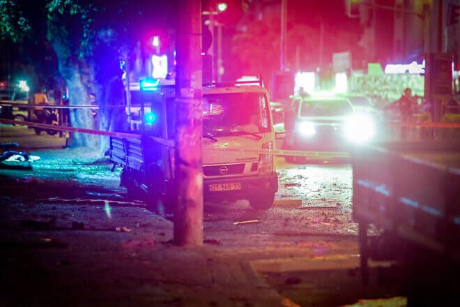 Security and rescue forces at the scene of an explosion in south Tel Aviv, Aug. 18, 2024. Photo by Avshalom Sassoni/Flash90.