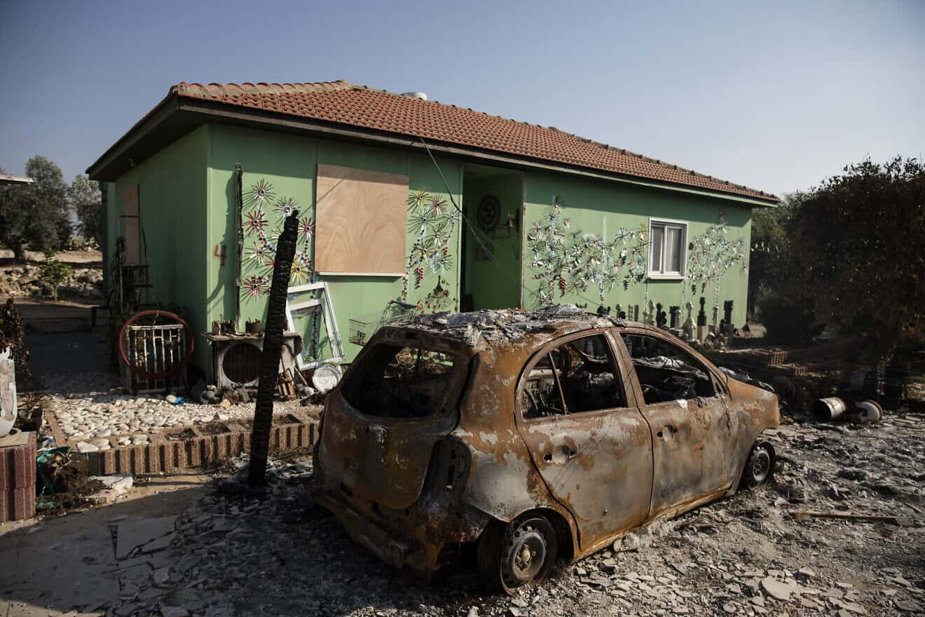 Destruction in the southern Israeli community of Netiv HaAsara in the wake of the Oct. 7 Hamas terrorist attacks, Nov. 17, 2023. Photo by Amir Levy/Getty Images.