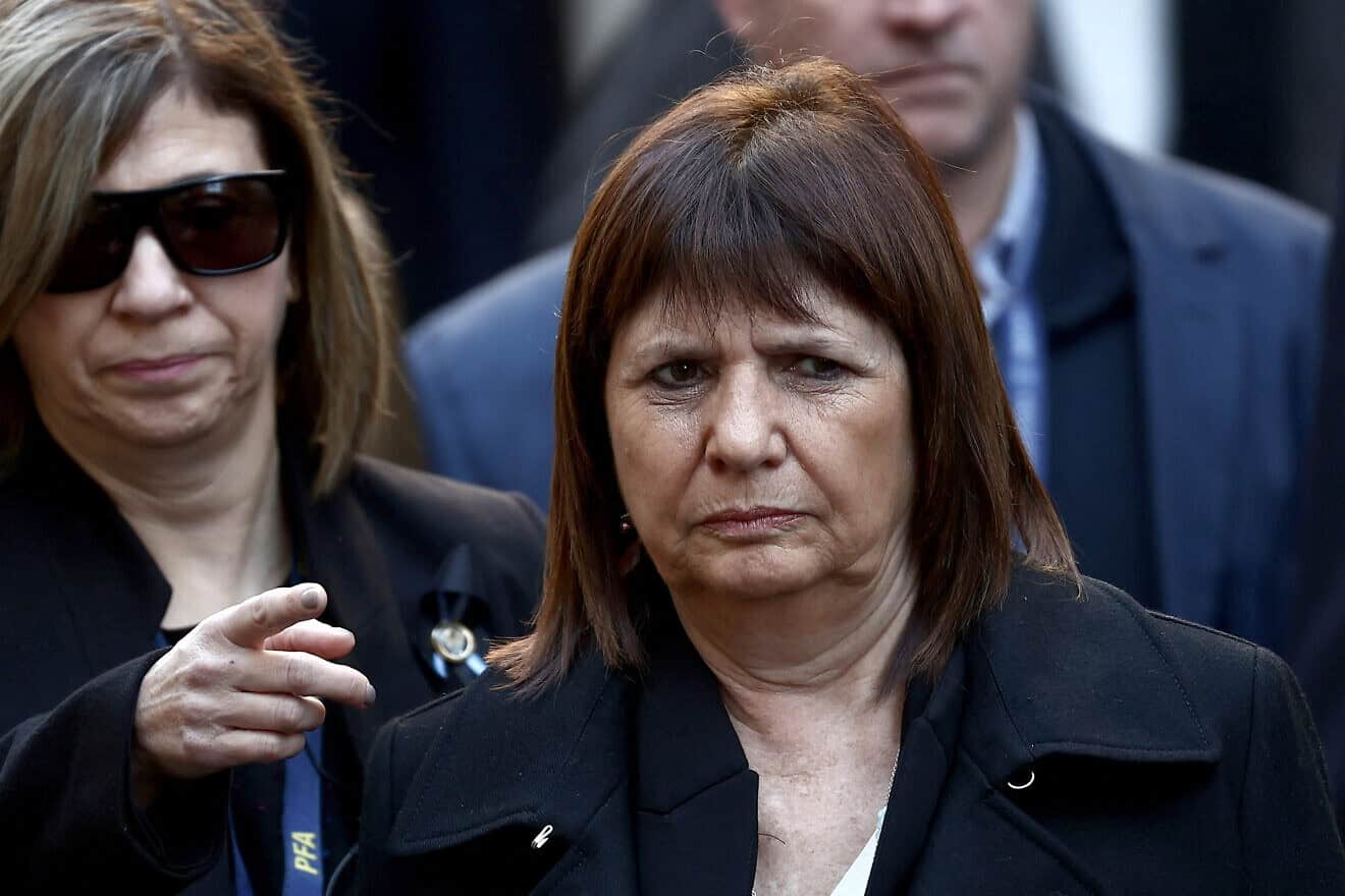 Argentine Minister of Security Patricia Bullrich arrives to attend a ceremony to commemorate the anniversary the Mutual Israelite Association of Argentina (AMIA) bombing attack in Buenos Aires on July 18, 2024. Photo by Tomas Cuesta/AFP via Getty Images.