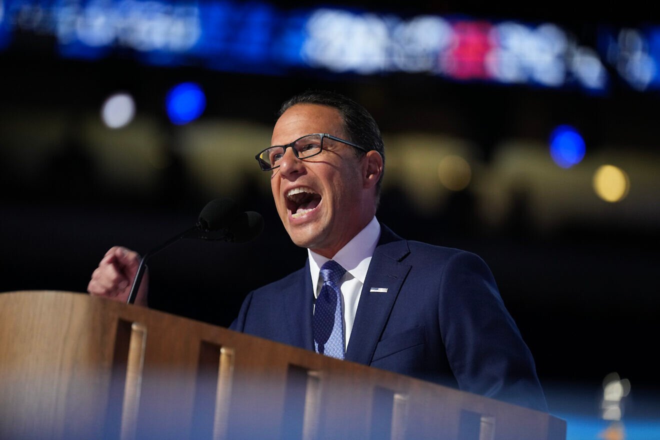 Pennsylvania Gov. Josh Shapiro speaks on stage during the third day of the Democratic National Convention at the United Center on Aug. 21, 2024 in Chicago, Illinois. Photo by Andrew Harnik/Getty Images.