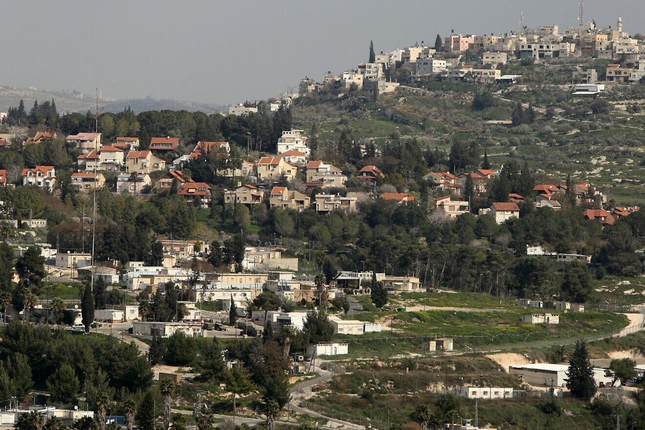The Palestinian village of Jit on a hill overlooking Kedumim in Samaria, on Feb. 9, 2015. Photo by Jaafar Ashtiyeh/AFP via Getty Images.