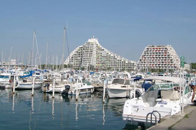 The La Grande-Motte marina on France's Mediterranean coast. Photo by Alain Caraco via Wikimedia Commons.