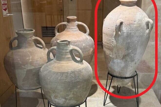The jug (circled) before being broken. Credit: Hecht Museum.
