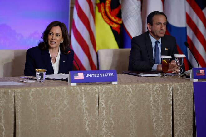 Vice President Kamala Harris and her national security adviser, Philip Gordon, at a working lunch with Association of Southeast Asian Nations leaders at the State Department in Washington on May 13, 2022. Photo by Chip Somodevilla/Getty Images.