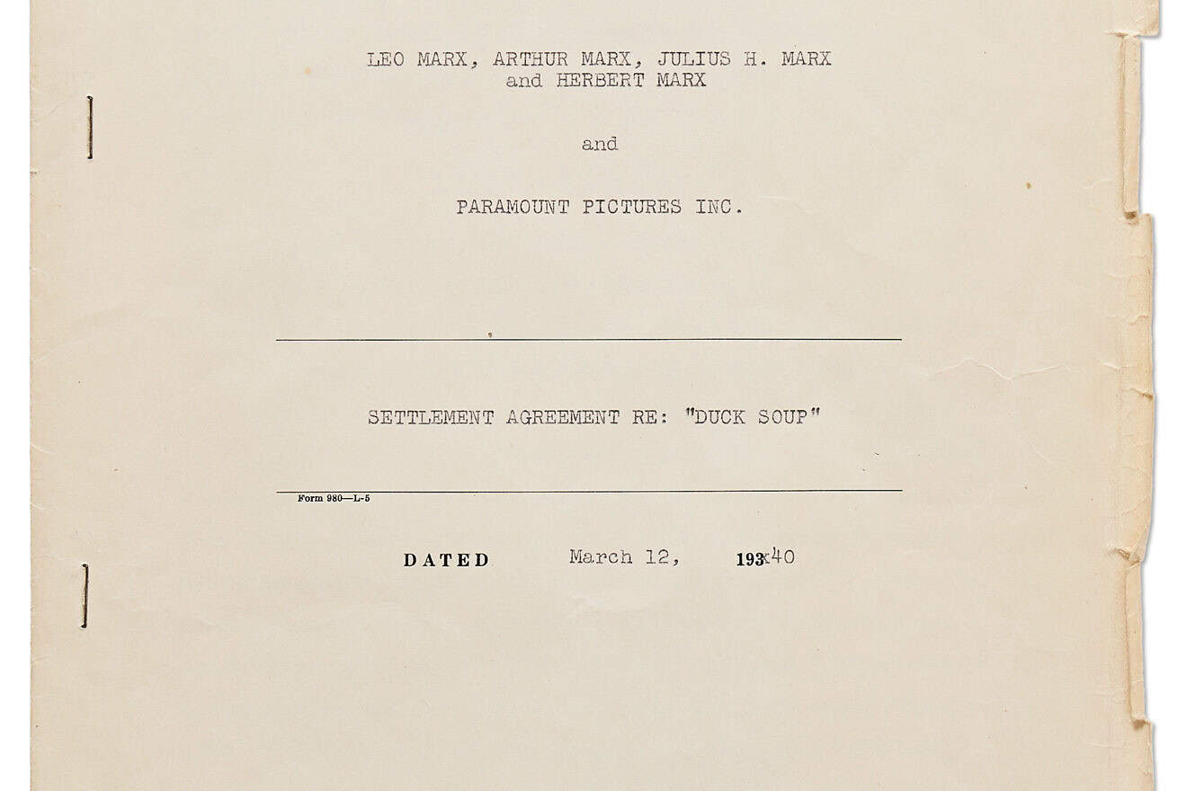 The cover page of the contract for the film “Duck Soup,” signed by all four Marx brothers. Credit: Courtesy.