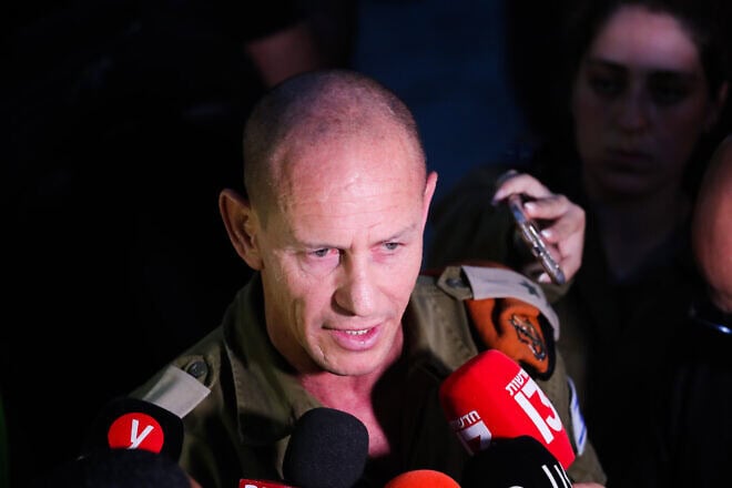 Maj. Gen. Rafi Milo, head of the IDF Home Front Command, at the scene where a rocket fired from Gaza damaged a home in Rehovot on May 11, 2023. Photo by Jamal Awad/Flash90.