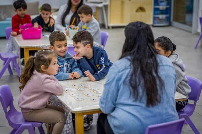 Children in Sderot on the first day of school since the Oct. 7 massacre, March 3, 2024. Photo by Liron Moldovan/Flash90.