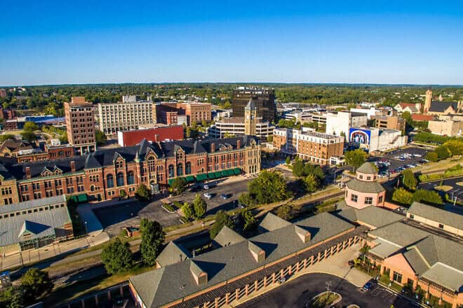 A skyline shot of downtown Springfield, Ohio in 2019. Credit: www.springfieldohio.gov/Rob Hat via Wikimedia Commons.