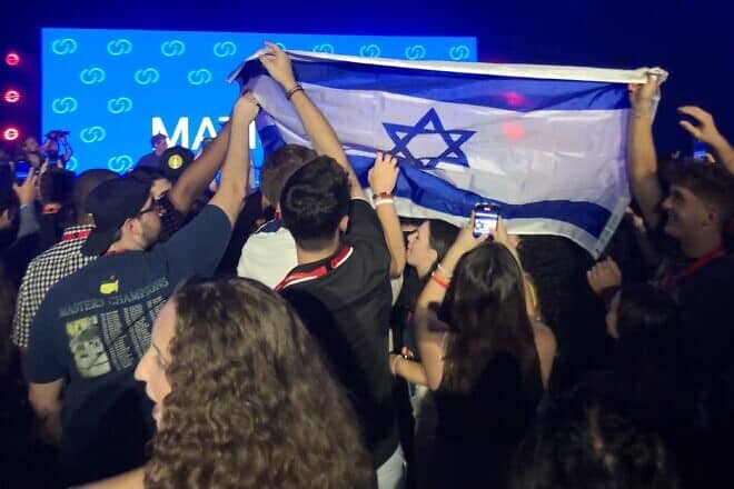 Pro-Israel and Jewish students at a Matisyahu concert as part of the Israel on Campus Coalition summit in Washington, D.C., on Aug. 5, 2024. Photo by David Swindle.