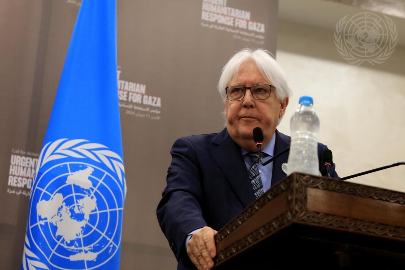 Martin Griffiths, U.N. under-secretary-general for humanitarian affairs and emergency relief coordinator, speaks at press conference in Jordan on June 11, 2024. Credit: Mohammad Ali Eid Ali/U.N. Photo.