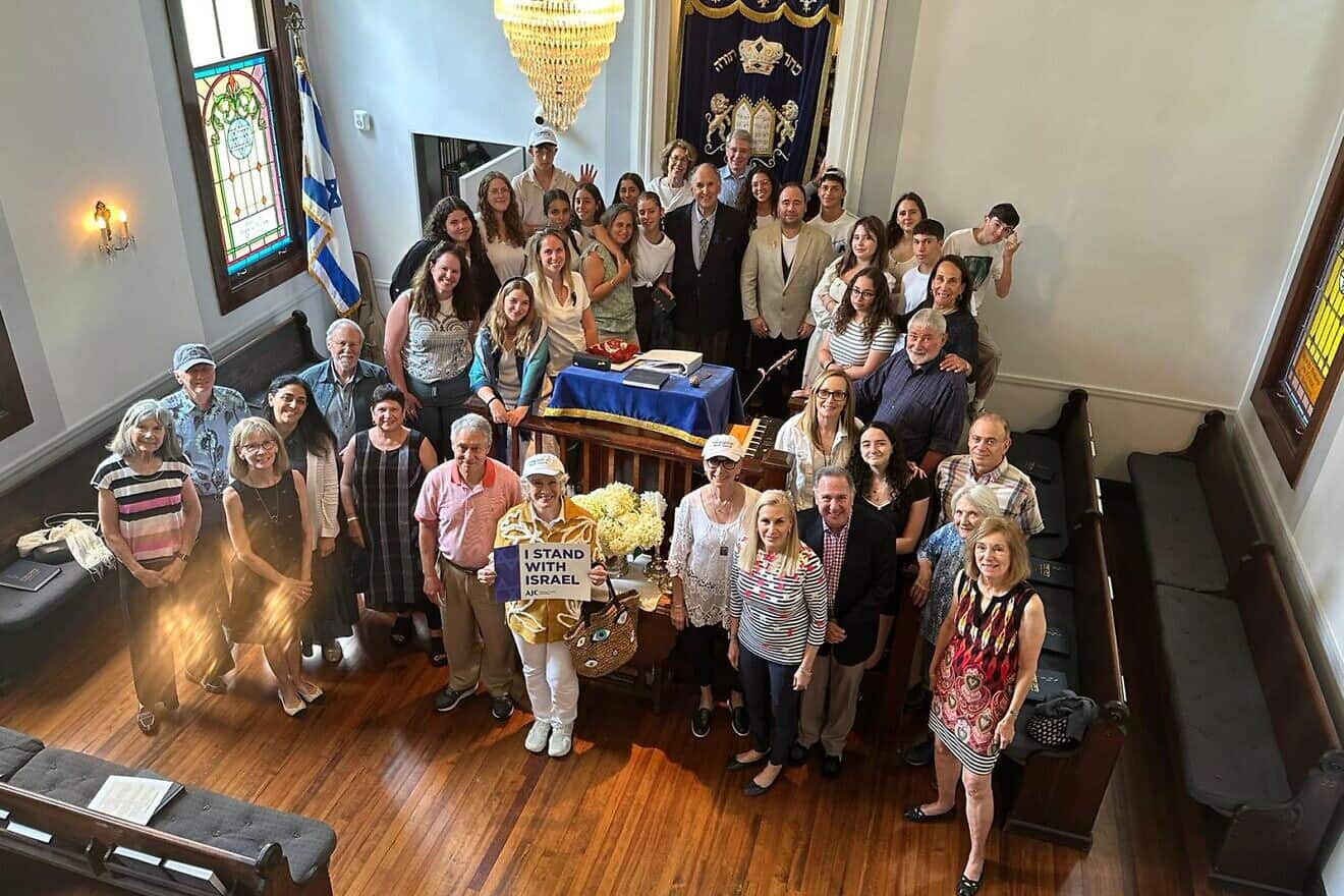 A group of Israeli teens visit Congregation Beth David in Amenia, N.Y., as part of a respite delegation sponsored by World ORT, July 2024. Credit: World ORT.