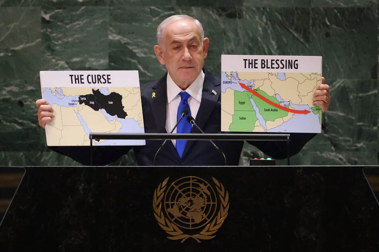 Israeli Prime Minister Benjamin Netanyahu speaks during the 79th Session of the U.N. General Assembly at the headquarters of the United Nations in New York City on Sept. 27, 2024. Photo by Charly Triballeau/AFP via Getty Images.