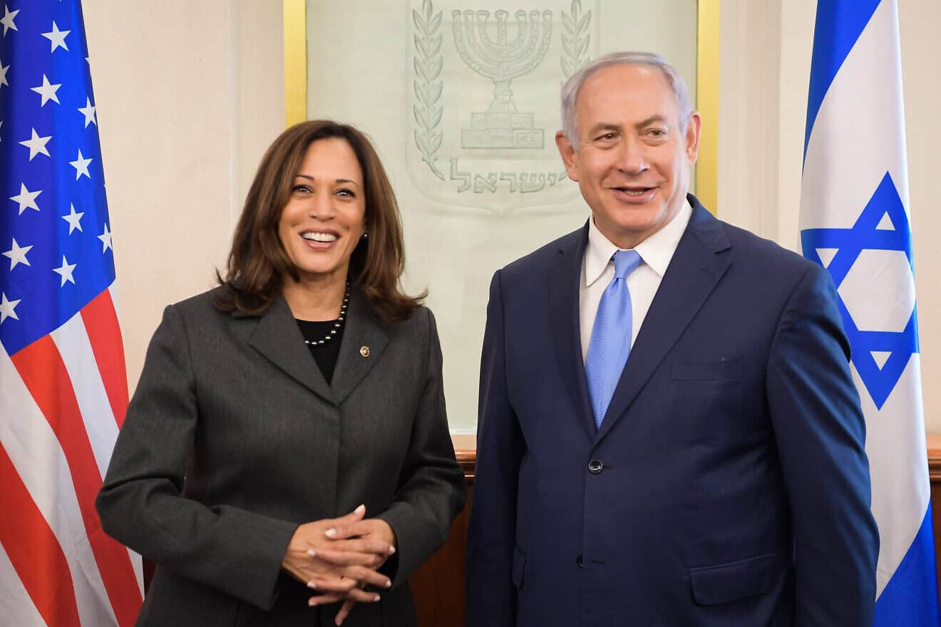 Israeli Prime Minister Benjamin Netanyahu meets with then-Sen. Kamala Harris (D-Calif.) at the Prime Minister's Office in Jerusalem, Nov. 20, 2017. Photo by Amos Ben Gershom/GPO.