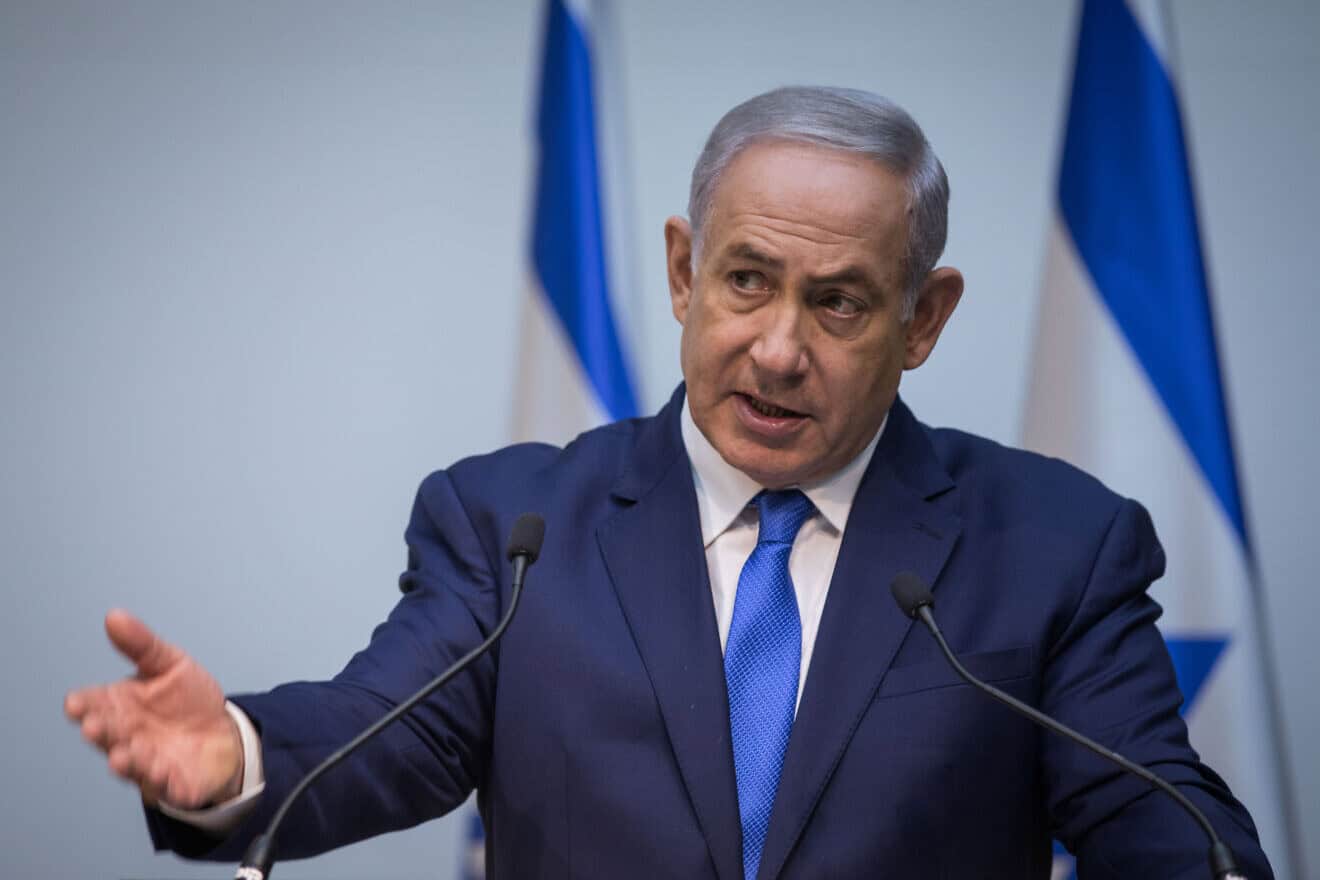 Prime Minister Benjamin Netanyahu delivers an address to the nation from Jerusalem regarding Hezbollah, the targeted killing of its leader Hassan Nasrallah and the situation on the Lebanese border, Sept. 28, 2024. Photo by Yonatan Sindel/Flash90.