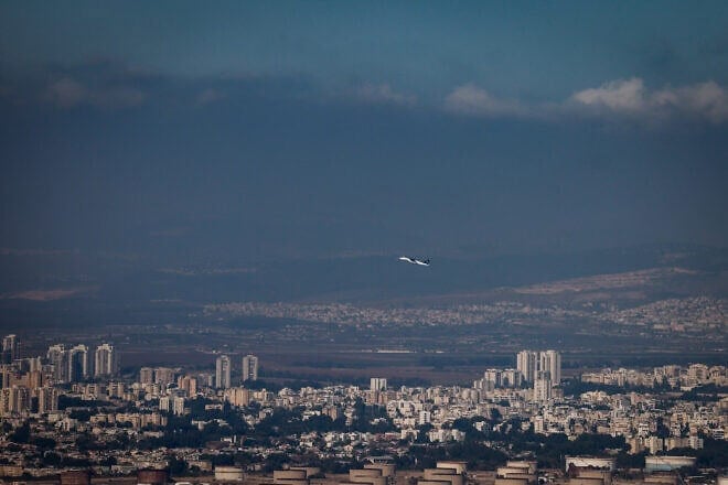 A plane takes off from Haifa Airport, Aug. 1, 2024. Photo by Chaim Goldberg/Flash90.