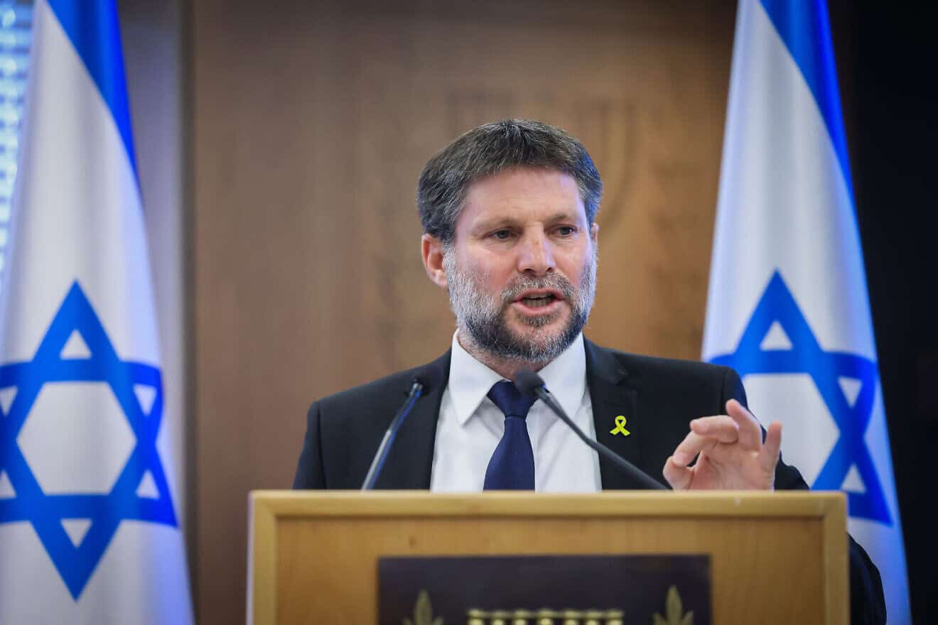 Israeli Minister of Finance Bezalel Smotrich presents his 2025 state budget plan at a press conference at the Ministry of Finance in Jerusalem, Sept. 3, 2024. Photo by Chaim Goldberg/Flash90.