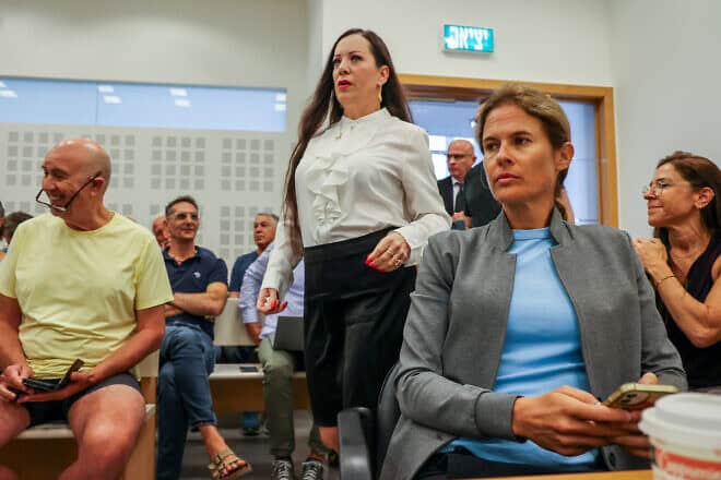 Shikma Bressler, right, and Knesset member Tally Gotliv arrive for a court hearing in Bressler's defamation lawsuit against Gotliv at the District Court in Lod, Sept. 17, 2024. Photo by Jonathan Shaul/Flash90