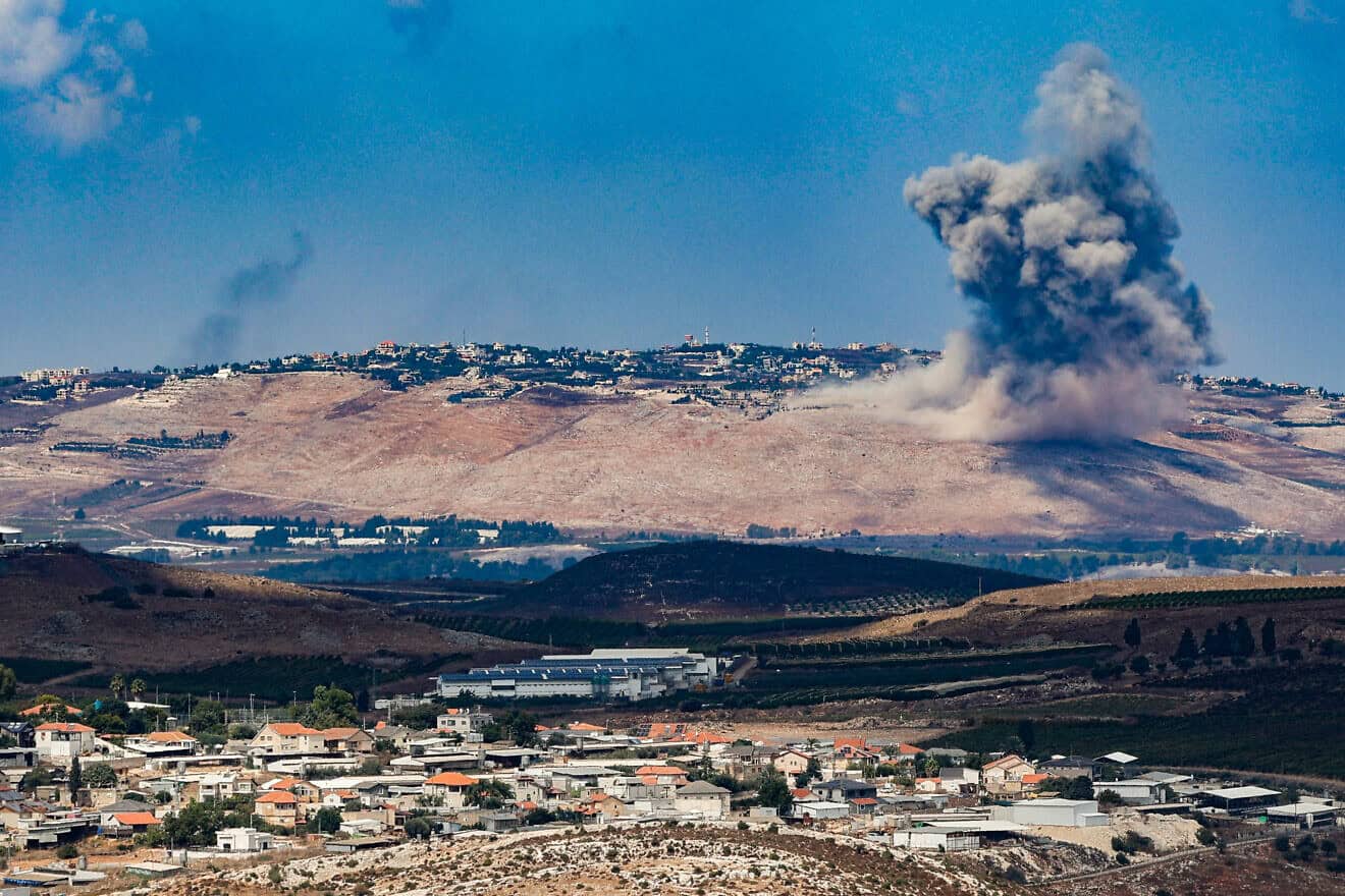Smoke rises after an Israeli air strike in Southern Lebanon, as it seen from the Israeli side of the border, Sept. 23, 2024. Photo by David Cohen/Flash90.