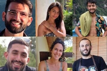Clockwise from top left: Almog Sarusi, 25, Eden Yerushalmi, 24, Hersh Goldberg-Polin, 23, Ori Danino, 25, Carmel Gat, 40, and Alex Lubnov, 32. Credit: Hostage and Missing Families Forum.