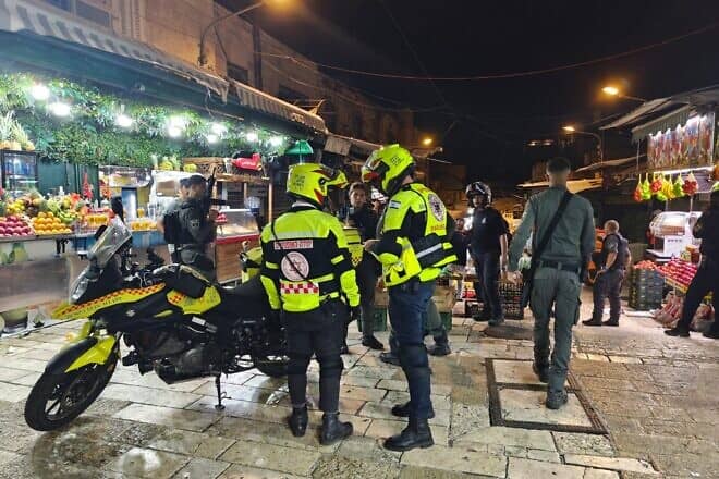 Israeli rescue forces at the scene of a terrorist stabbing attack at the Damascus Gate to Jerusalem’s Old City, Sept. 15, 2024. Credit: Magen David Adom.