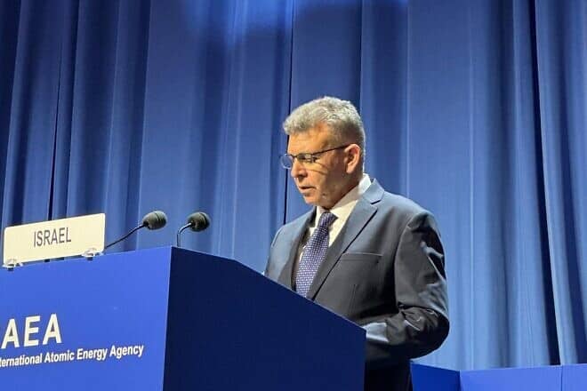 Israel Atomic Energy Commission director general Moshe Edri addresses the annual meeting of the International Atomic Energy Agency in Vienna, Austria, Sept. 17, 2024. Credit: Courtesy.