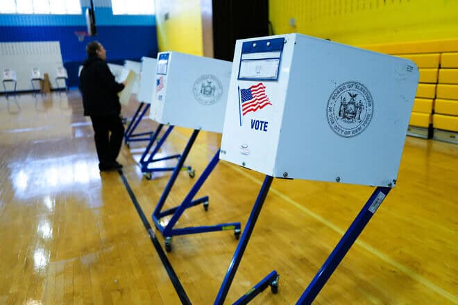 A polling station in New York during the state presidential primary election on April 2, 2024. Photo by Charly Triballeau/AFP via Getty Images.