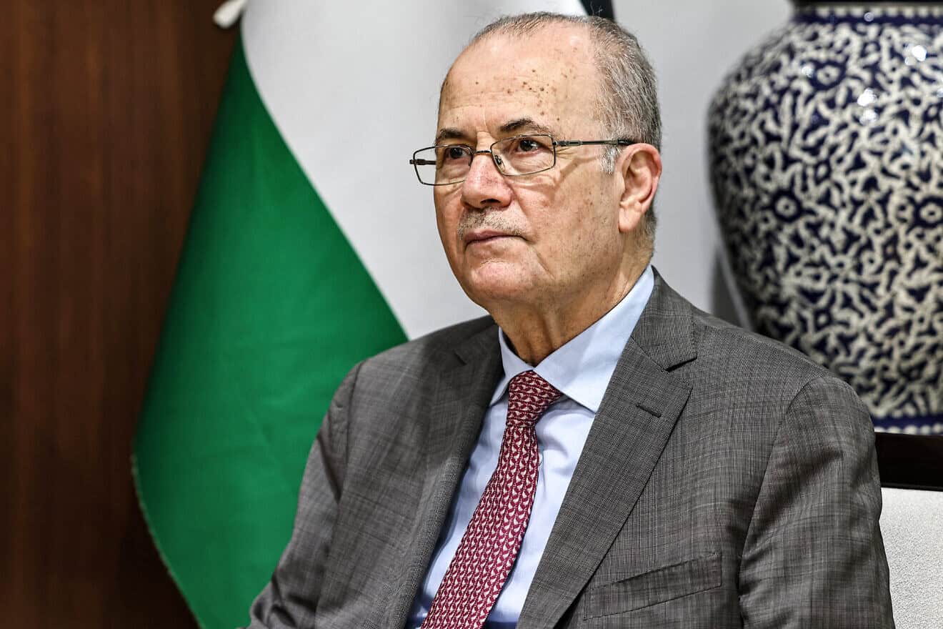 Palestinian Authority Prime Minister Mohammad Mustafa receives Germany's foreign minister at his office in the Samaria city of Ramallah, June 25, 2024. Photo by Zain Jaafar/AFP via Getty Images.