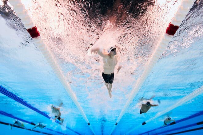 Ami Omer Dadaon of Team Israel competes in the Men's 100m Freestyle S4 heat on day two of the Paris 2024 Summer Paralympic Games at Paris La Defense Arena on Aug. 30, 2024 in Nanterre, France.  Photo by Adam Pretty/Getty Images.