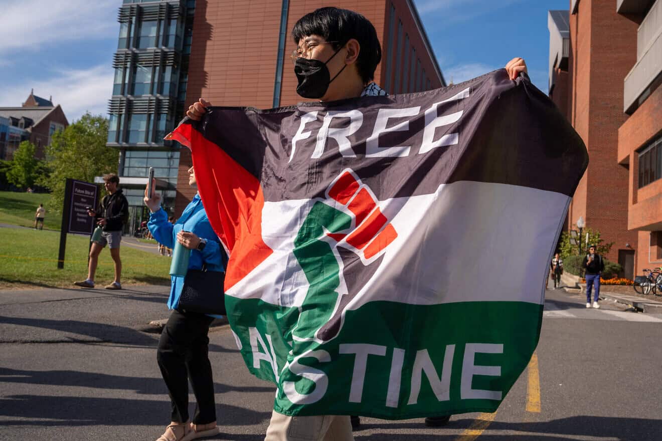 Georgetown University students march during an on-campus protest in Washington, D.C., on Sept. 4, 2024. Photo by Andrew Harnik/Getty Images.
