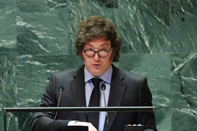 Javier Milei, President of Argentina, speaks during the United Nations General Assembly (UNGA) at the United Nations headquarters on Sept. 24, 2024 in New York City. Photo by Michael M. Santiago/Getty Images.