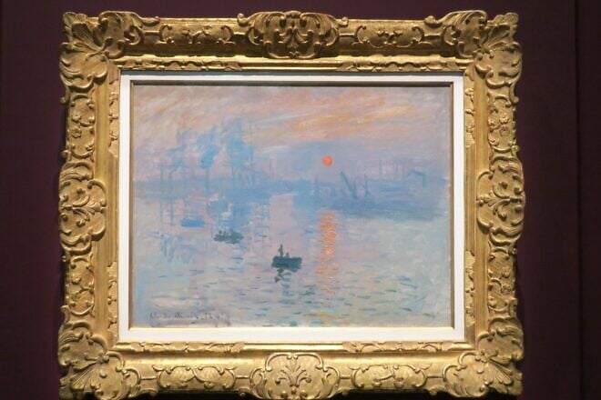 "Impression, Sunrise" (1872), oil on canvas by Claude Monet, part of collection of the Musée Marmottan Monet, Paris. On view in the National Gallery of Art's exhibit "Paris 1874: The Impressionist Moment" in 2024. Photo by Menachem Wecker.