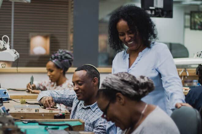 New Ethiopian Israelis learn the jewelry trade at Megemeria. Credit: Courtesy.