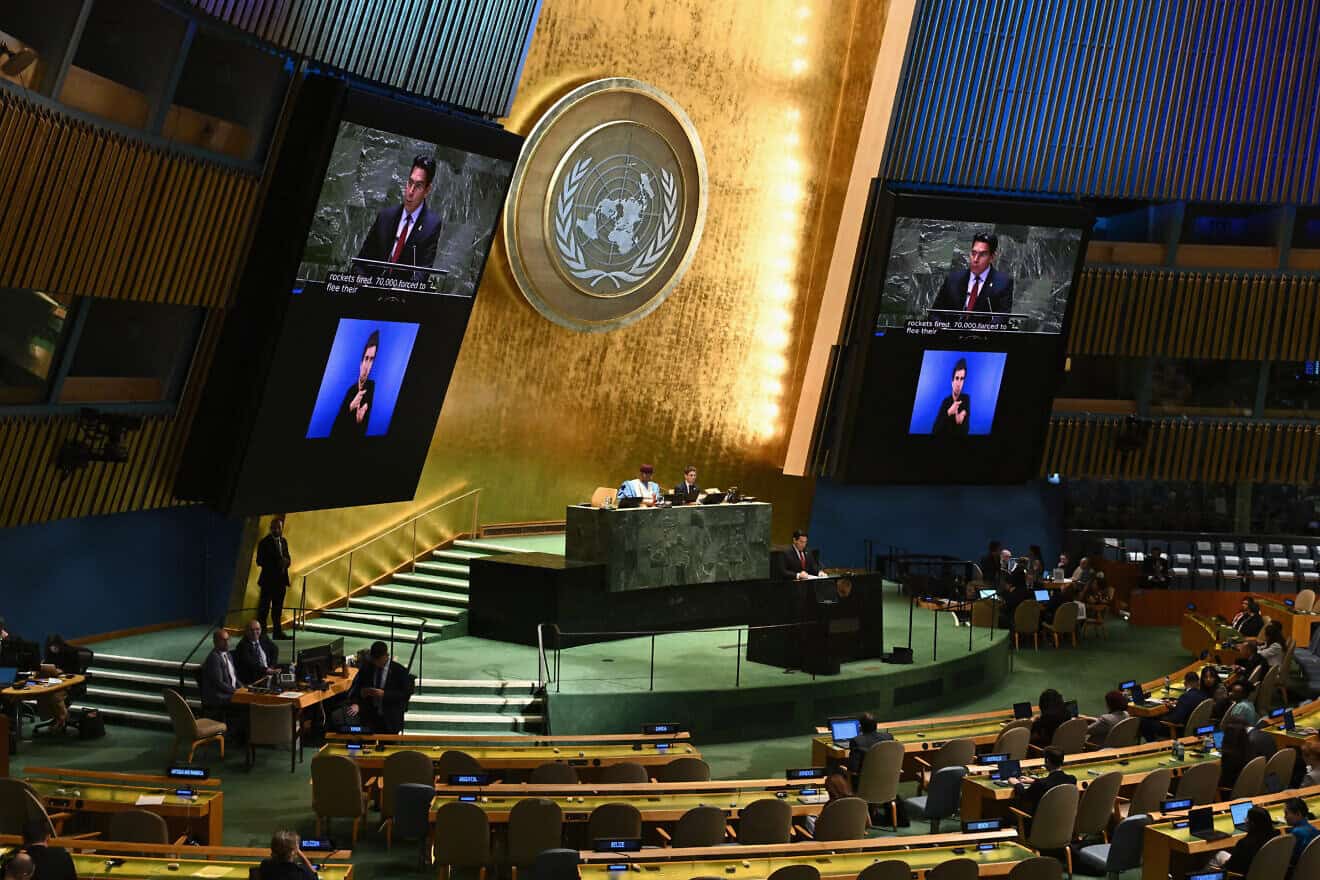 Israeli Ambassador Danny Danon speaks during the “Summit of the Future” on the sidelines of the U.N. General Assembly annual general debate in New York, Sept. 22, 2024. Photo by Angela Weiss/AFP via Getty Images.
