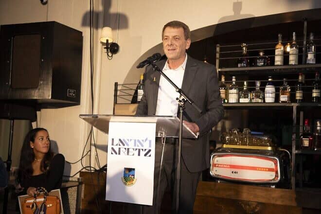 Tamir Idan, head of the Sdot Negev Regional Council, speaks at La'Aretz Foundation's event at Malka NYC in the Dumbo section of Brooklyn, N.Y., on Sept. 23, 2024. Photo by Justine Rudy.