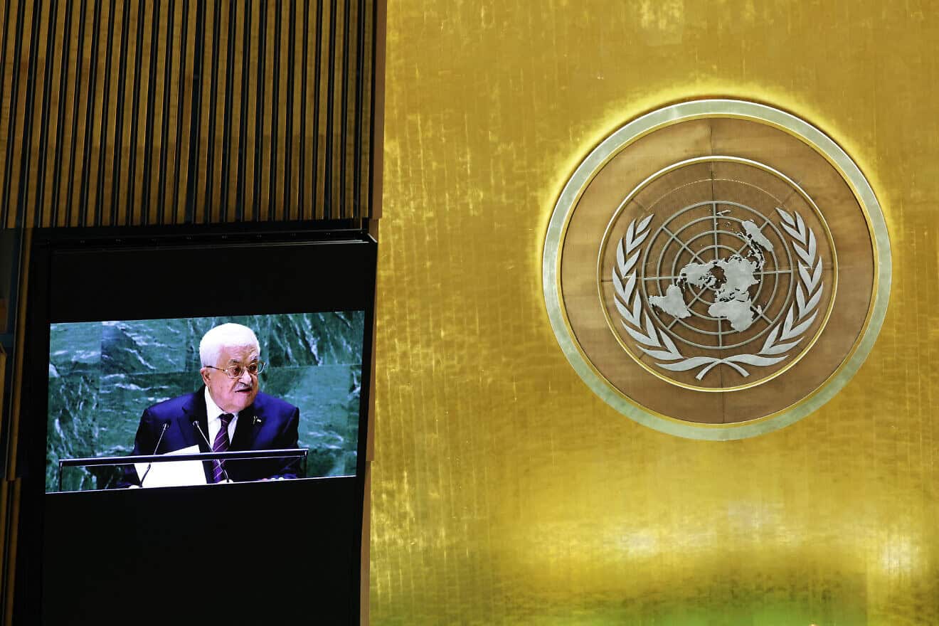 Palestinian Authority head Mahmoud Abbas speaks during the U.N. General Assembly at the headquarters of the United Nations in New York City on Sept. 26, 2024. Photo by Michael M. Santiago/Getty Images.