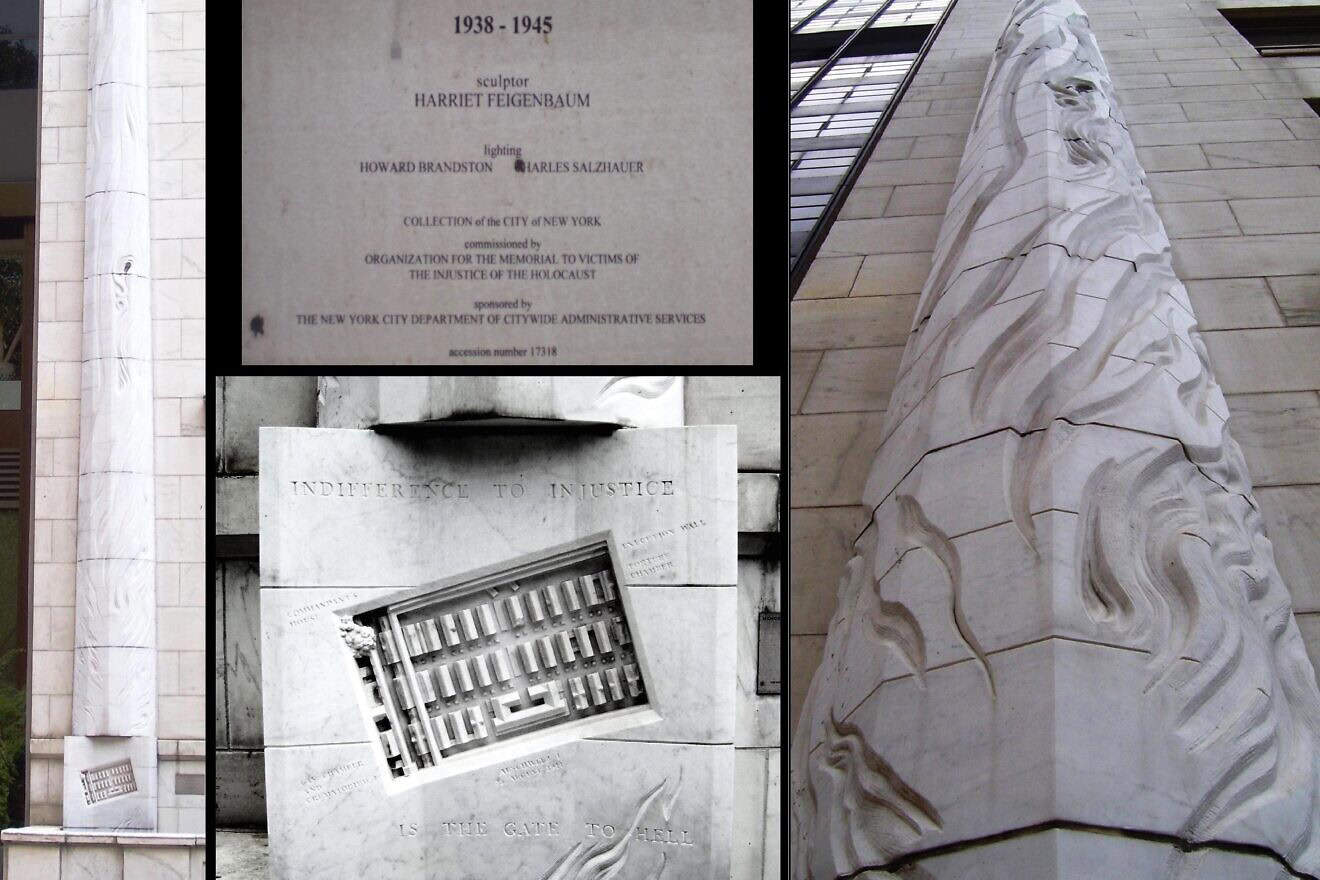 “Memorial to All Victims of the Holocaust: 1938-1945” by Harriet Feigenbaum (1990), on the side of the courthouse of the Appellate Division of the New York State Supreme Court, Madison Avenue at East 25th St. in New York City, Aug. 9, 2010. Credit: Beyond My Ken via Wikimedia Commons.