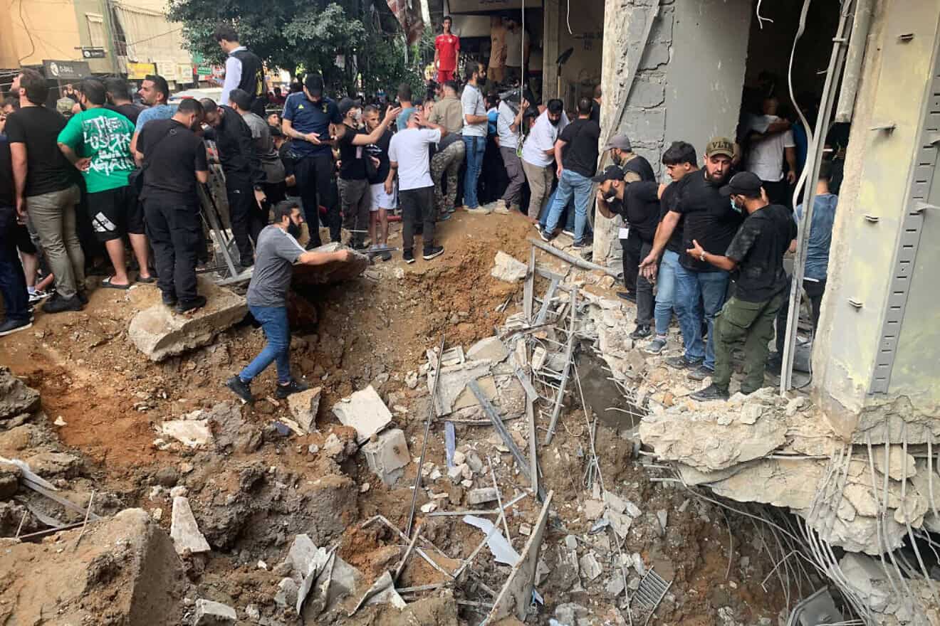 Damage following a targeted strike by the Israeli Air Force in Beirut that killed Radwan Force chief Ibrahim Aqil and 15 other senior Hezbollah terrorists on Sept. 20, 2024. Photo by AFP via Getty Images.