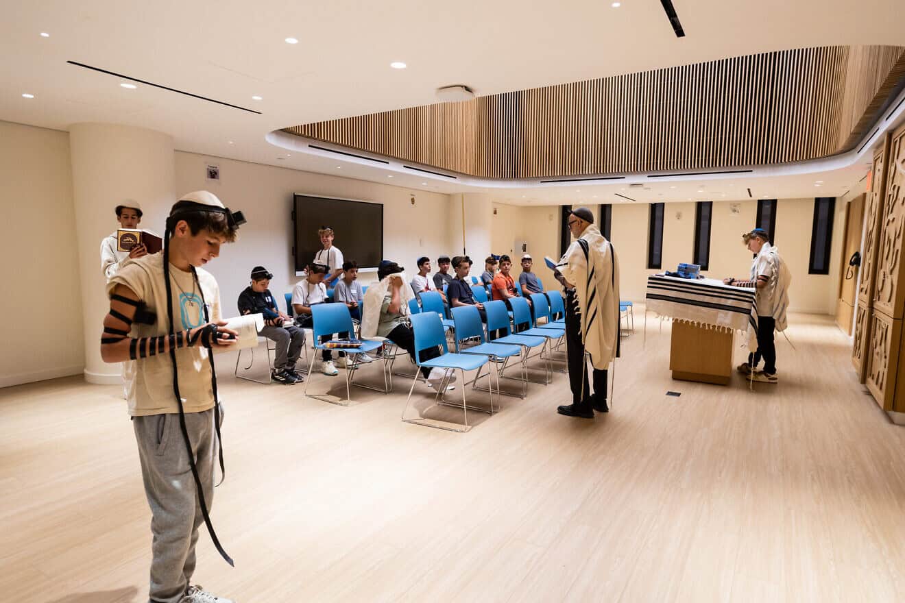 Beit midrash minyan at the Shefa School in New York City, Sept. 4, 2024. Photo by Jennifer Weisbord.