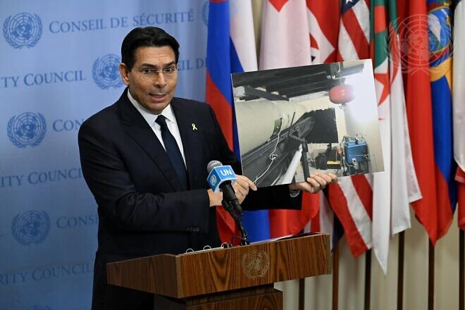 Danny Danon, Israeli ambassador to the United Nations, briefs reporters at the Security Council stakeout on Sept. 24, 2024. Credit: Evan Schneider/U.N. Photo.