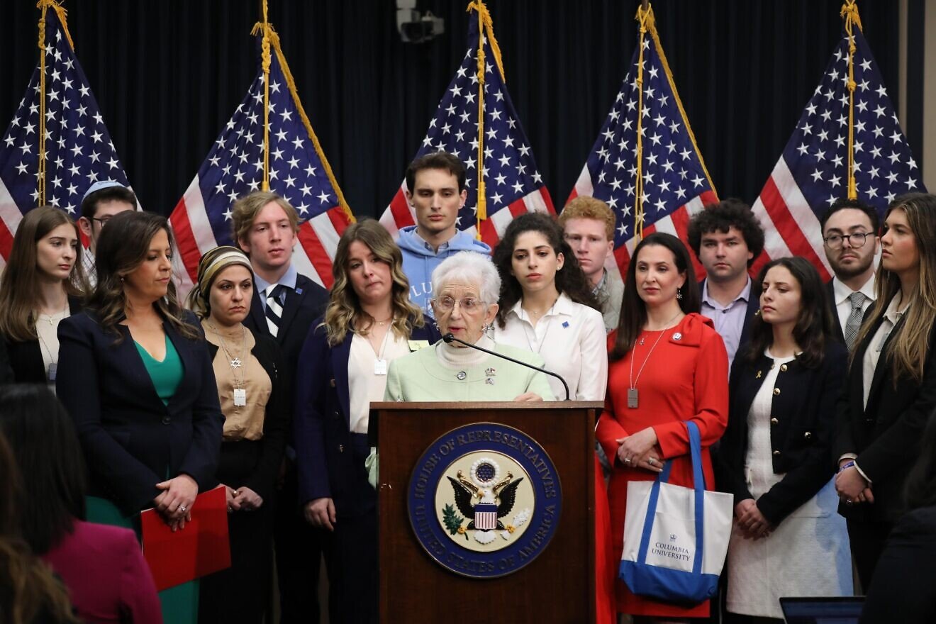 Rep. Virginia Foxx (R-N.C.), chair of the House Committee on Education and the Workforce, at a press conference with Columbia students ahead of the committee’s full committee hearing with Columbia University leadership, April 2024. Credit: House Committee on Education and the Workforce.