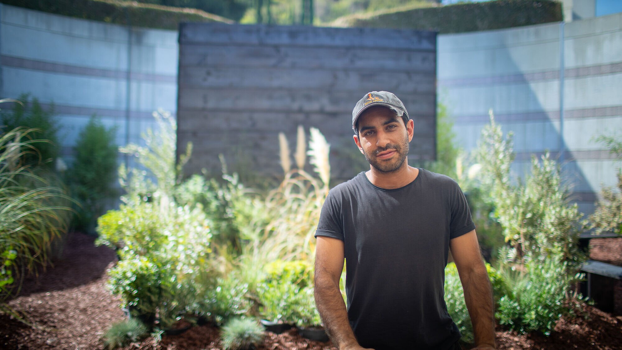 Jonathan York amid his installation “Force Majeure” at the Skirball Cultural Center in Los Angeles in October 2024. Credit: Courtesy.