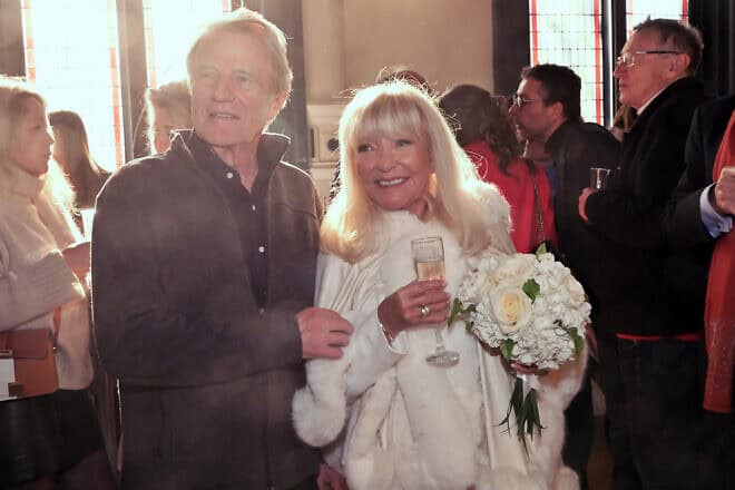Former French Foreign Minister Bernard Kouchner and Marianne Halter (Marianne Weitzmann Nelson) attend the Marek Halter wedding ceremony at the 3rd arrondissement's town hall in Paris on Feb. 07, 2023. Photo by Foc Kan/WireImage via Getty Images.